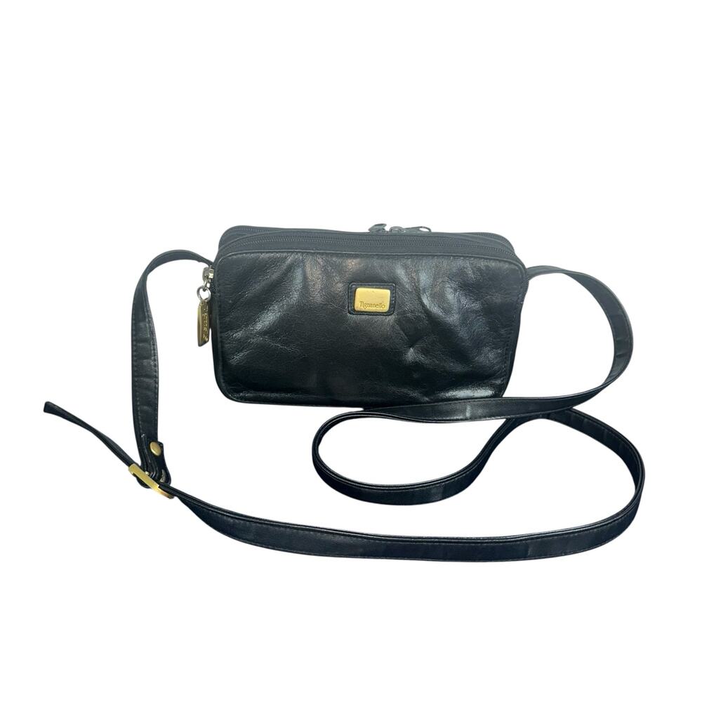 Tignanello Black Leather Crossbody Bag Adjustable Strap Gold Hardware